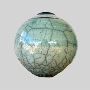 RAKU studio pottery crackle glaze handcrafted ceramic signed